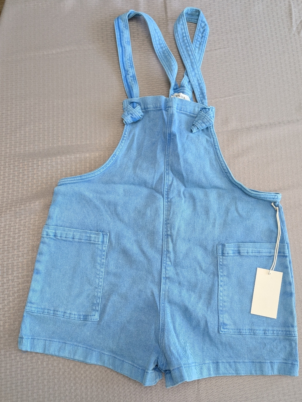 Zenana Women's Knot Strap Cotton Blend Romper/Overalls/Jumpsuit Ocean Blue New